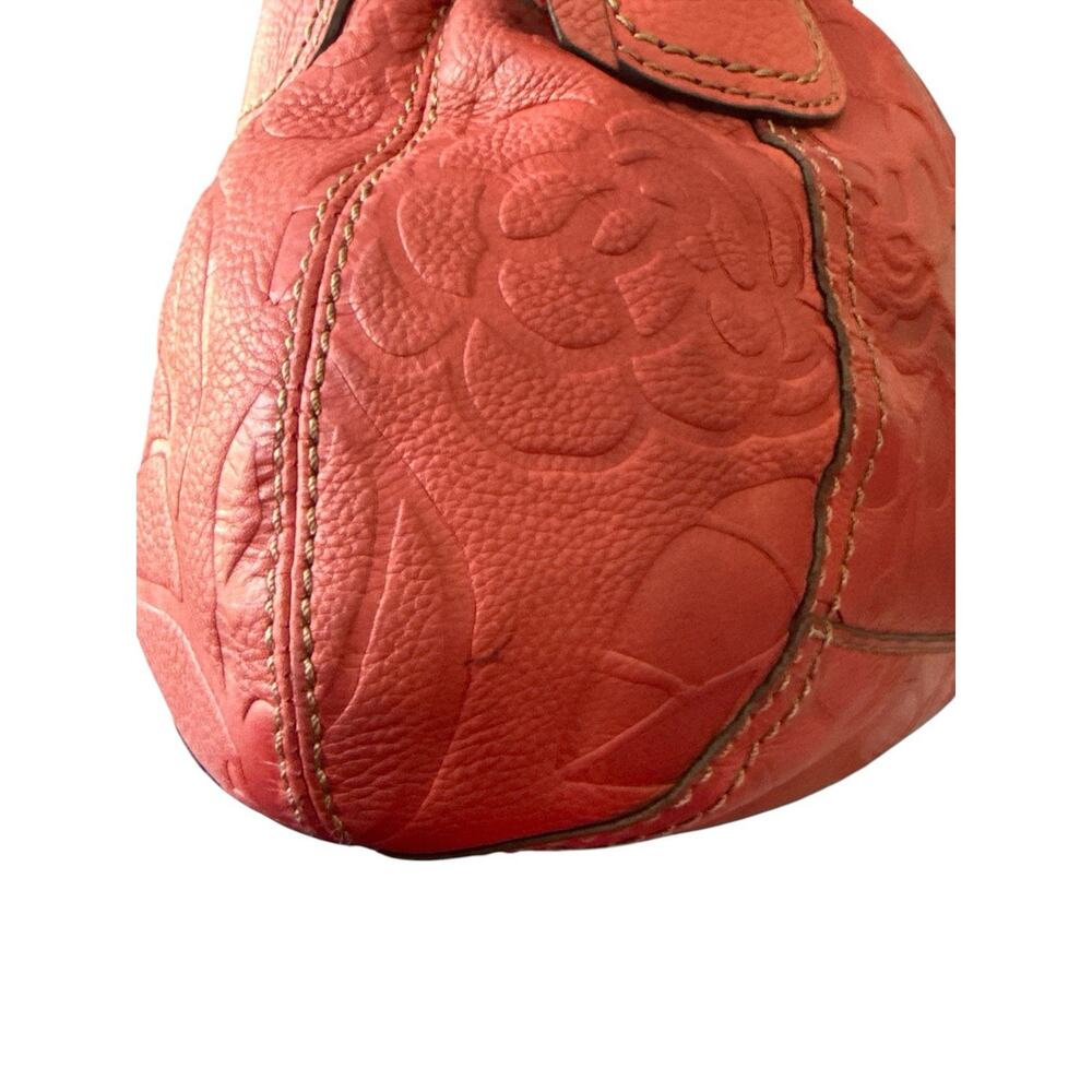 Fossil Shoulder Bag Coral Embossed Floral Double Handle Tortoise Key Charm EUC - Picture 12 of 16